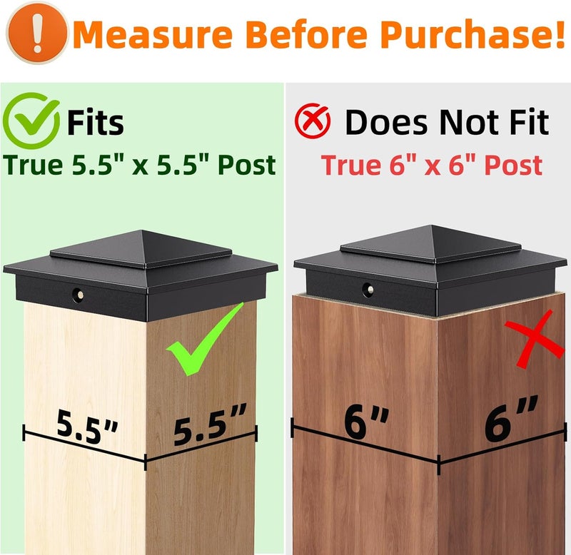 toscoco 6x6 Heavy Duty Aluminium Pyramid Post Caps for Actual 5.5" x 5.5" Wood Cedar Corridors Mailbox Deck Fence Posts, Durable and Unbreakable Waterproof Outdoor Fence Post Cover, 4 Pack-Black - Image 3